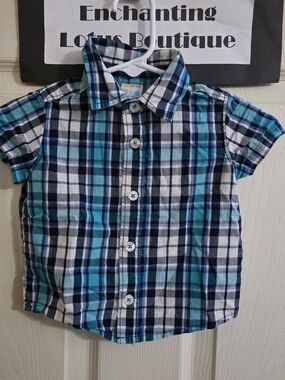 healthtex Blue, Navy & White Plaid Short-Sleeve Button-Up Shirt